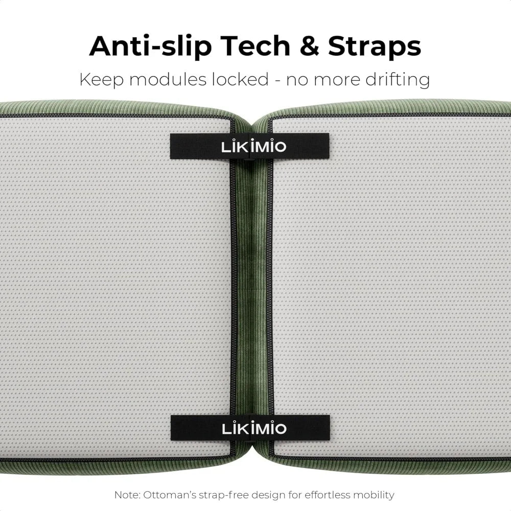 118" Modern L-Shaped Sectional Sofa Green Corduroy Upholstery