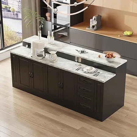 94.5" Kitchen Island Storage Cabinet with Power Outlet & Adjustable Shelves