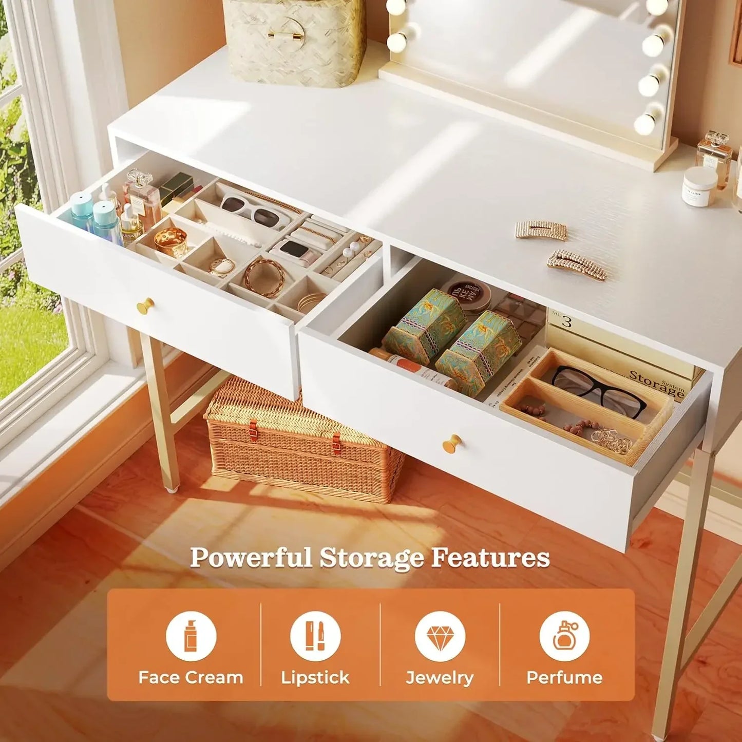 Modern Vanity Desk with Drawers Makeup Computer Desk for Home Office