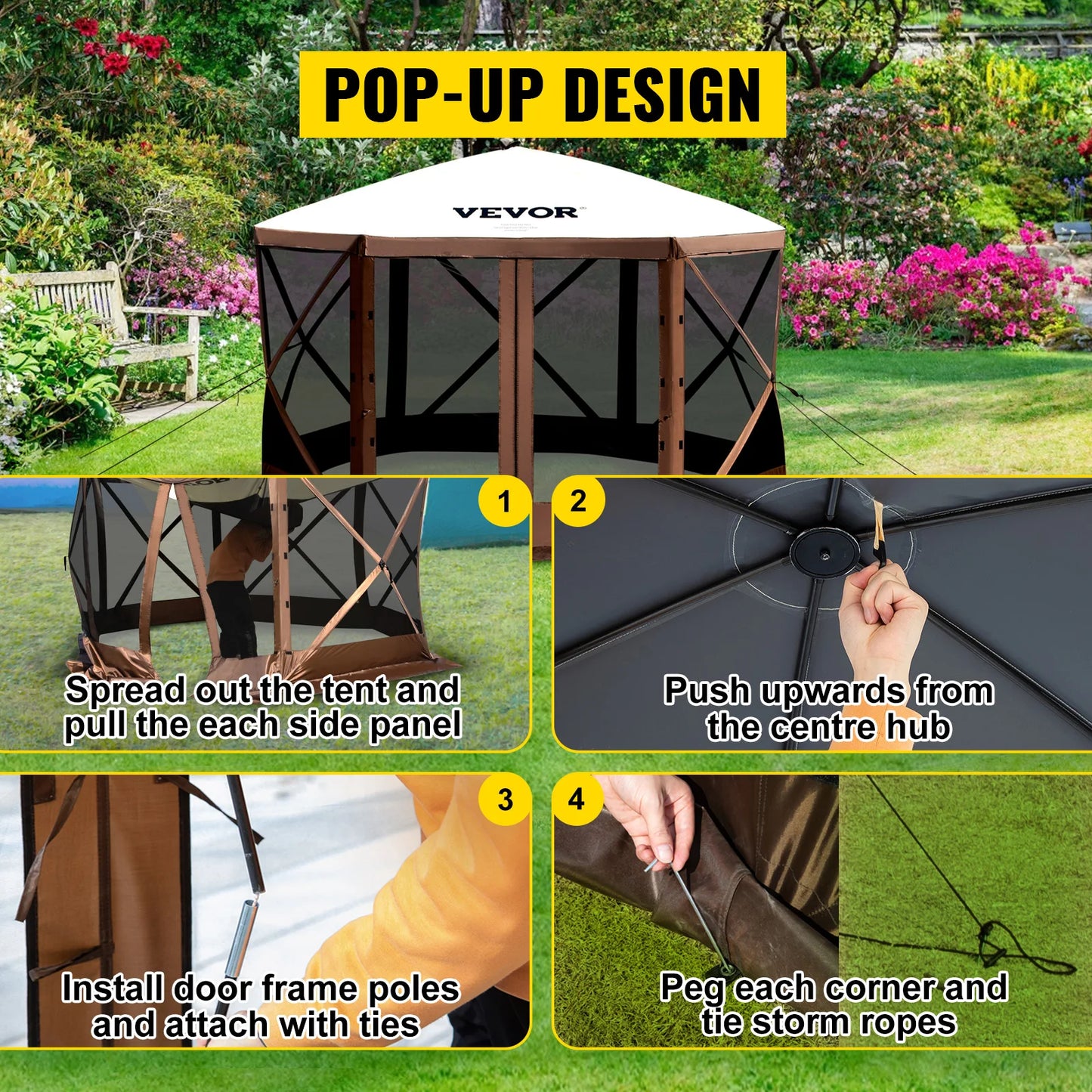VEVOR Pop-up Camping Gazebo 12x12 10x10 Tent Canopy Outdoor Shelter