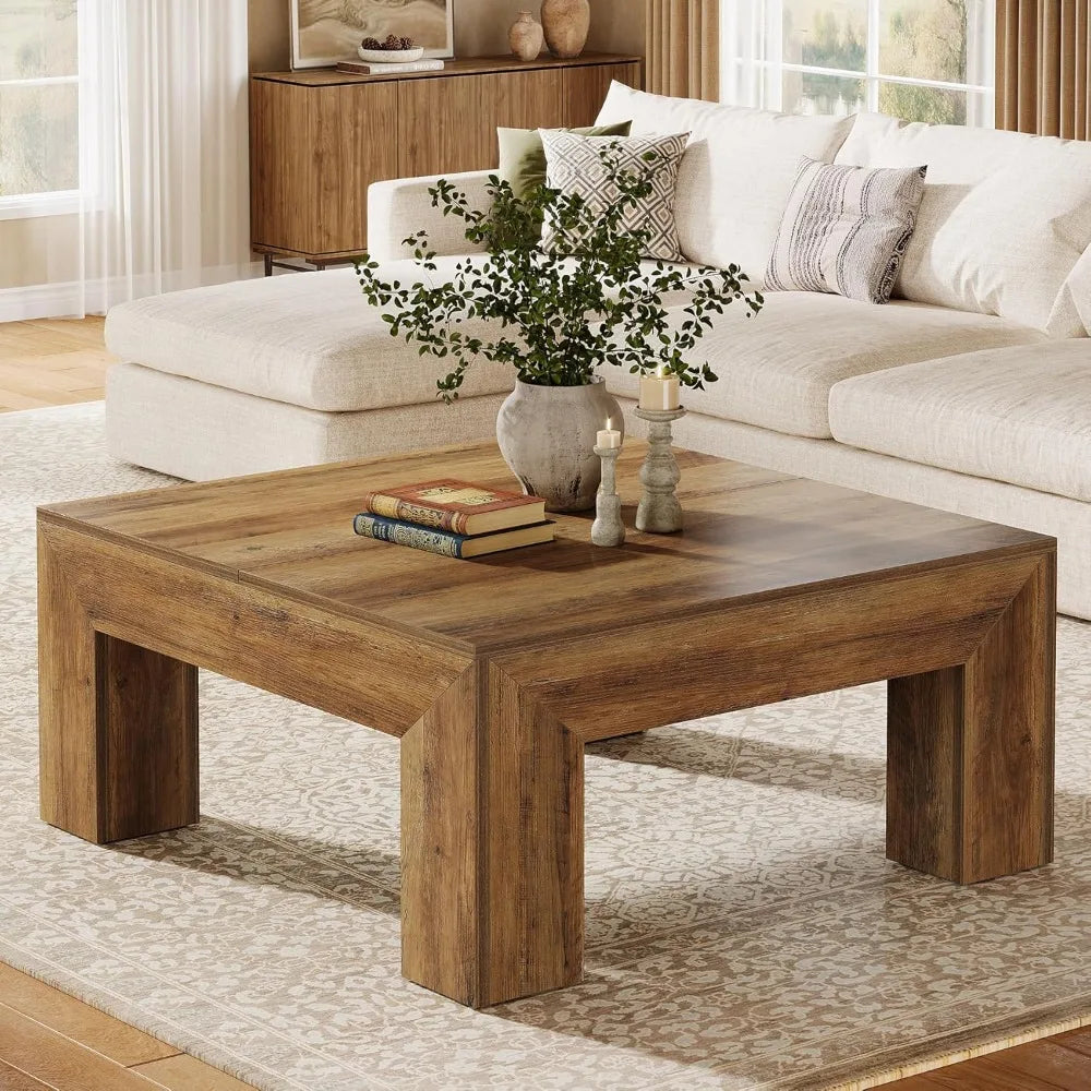 39.4 Inch Square Coffee Table Modern MDF Accent Table for Living Room