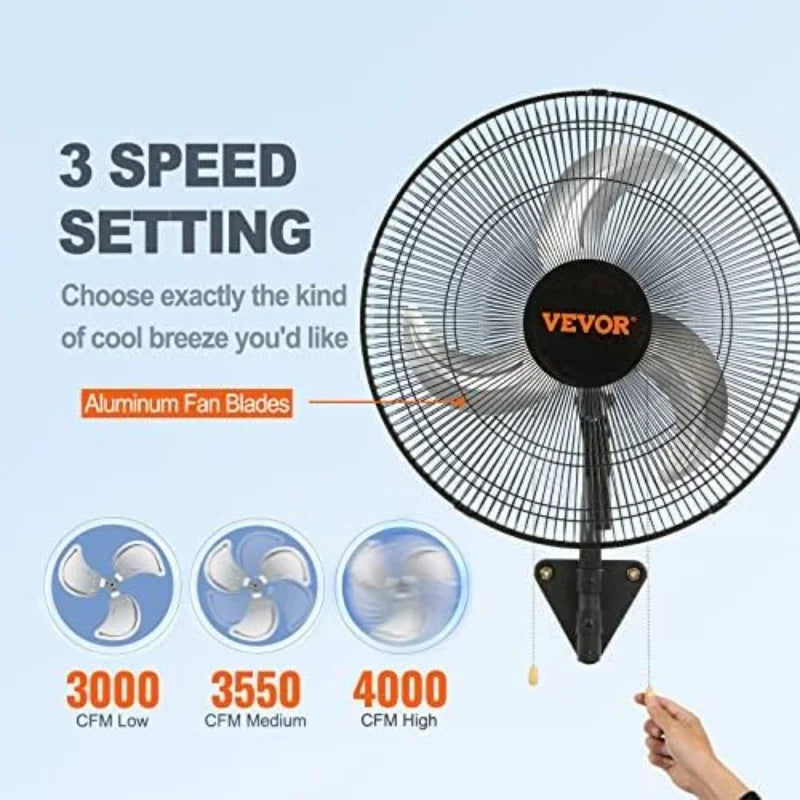 VEVOR 18 Inch Wall Mount Fan Oscillating Industrial High Velocity 4000 CFM