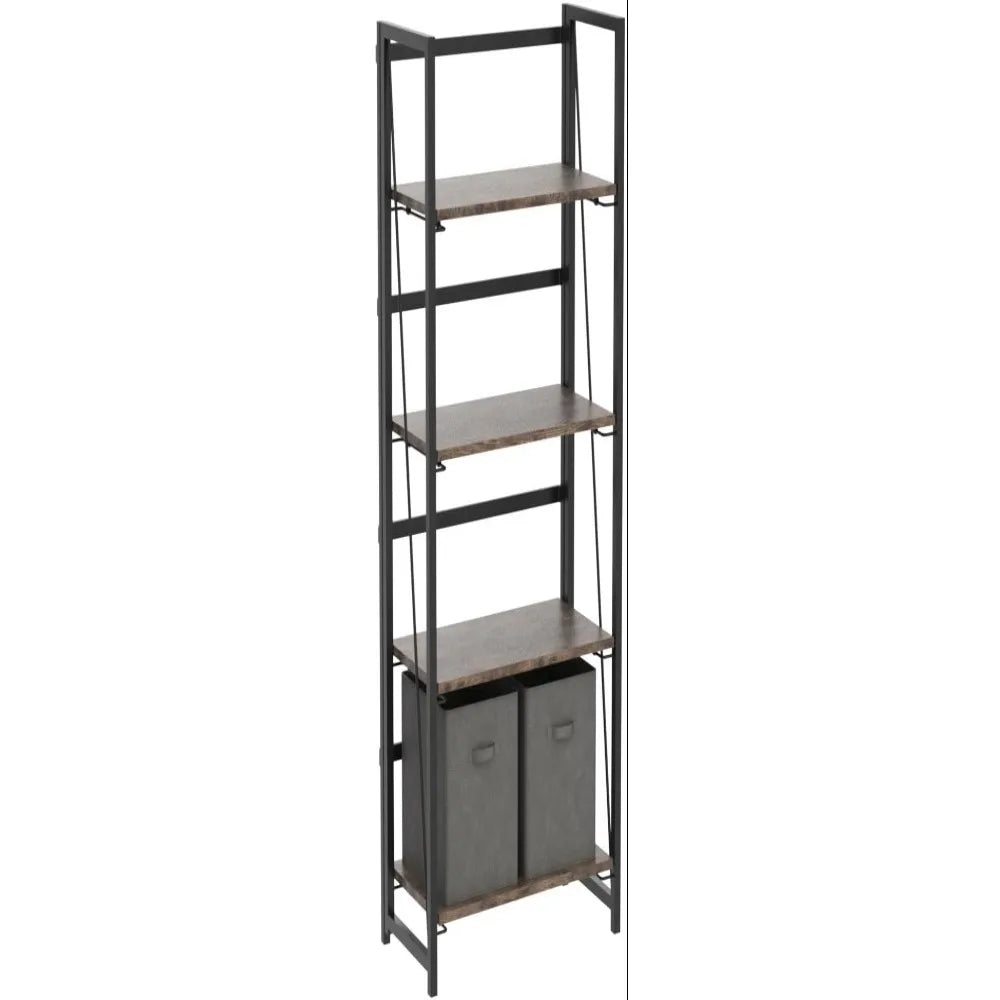 No-Assembly Folding Bookshelf 4 Tier Vintage Storage Organizer Rack