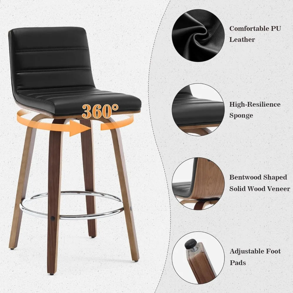 Bar Stools 26 Inch Set of 4 Swivel PU Leather Modern Counter Stools
