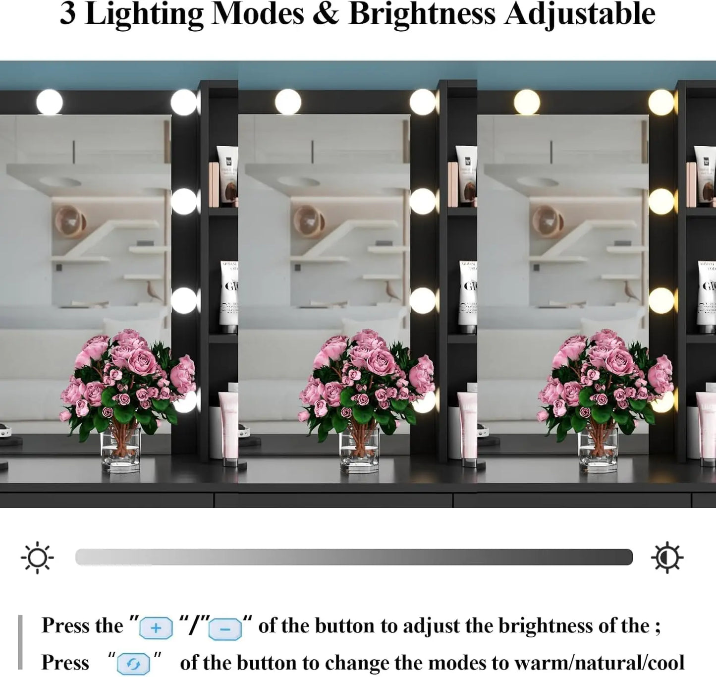 Vanity Desk with Lighted Mirror and Power Outlet Makeup Table 6 Drawers