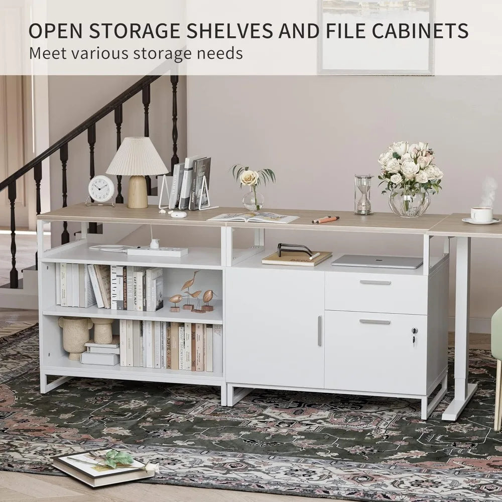 L Shaped Standing Desk Adjustable Height with Drawers and Shelves