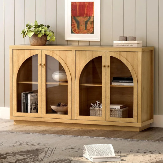 Storage Cabinet 4 Doors Adjustable Shelves Modern Accent Display Buffet