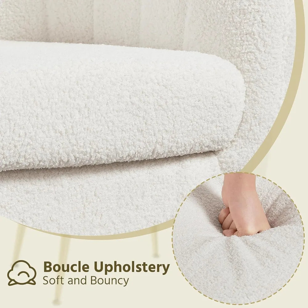 Modern Cozy Accent Chair Boucle Fabric Armchair Gold Metal Legs