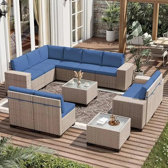 13 Piece Patio Furniture Set Outdoor Wicker Sofa Sectional Set