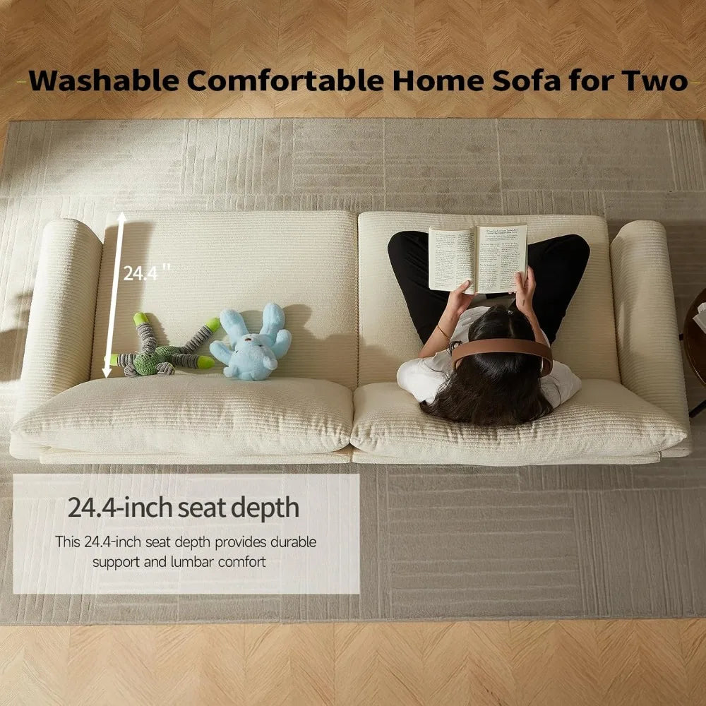 Corduroy Sofa Couch Adjustable Seat Depth 75"–142" Small-XL Couch 4-Seater Love