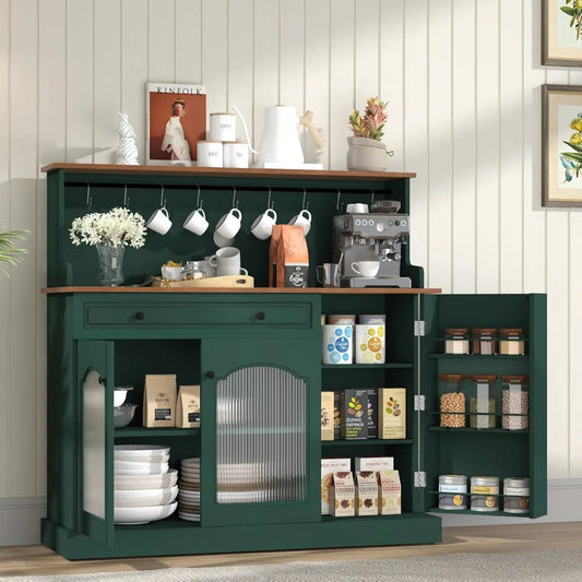 48 Inch Kitchen Pantry Cabinet Wood Coffee Bar Storage Microwave Stand