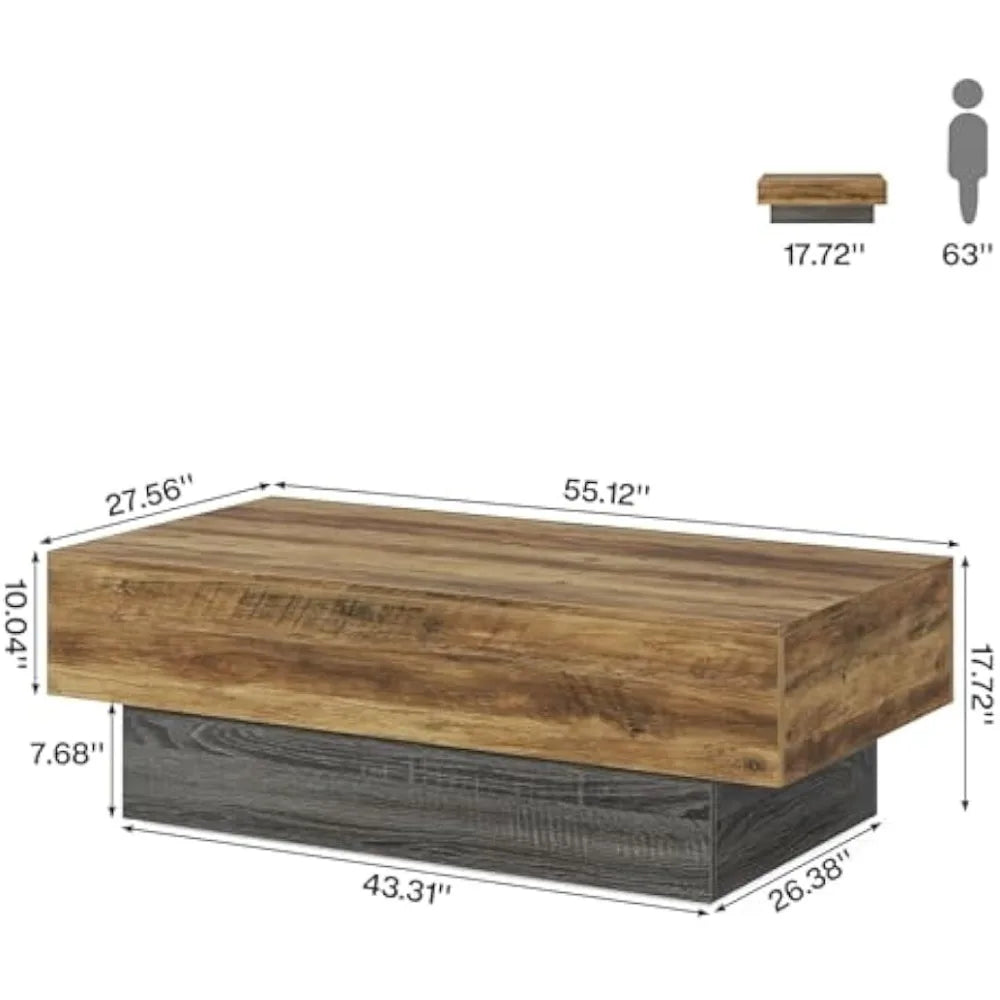 Farmhouse Wood Coffee Table 55 Inch Rectangle Vintage Center Table Living Room