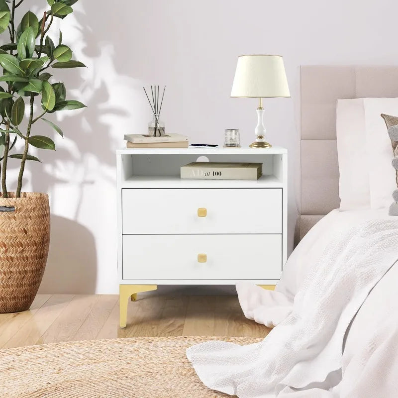 Ljustra Nightstands Set of 2 Wireless Charging Wood Bedside Tables