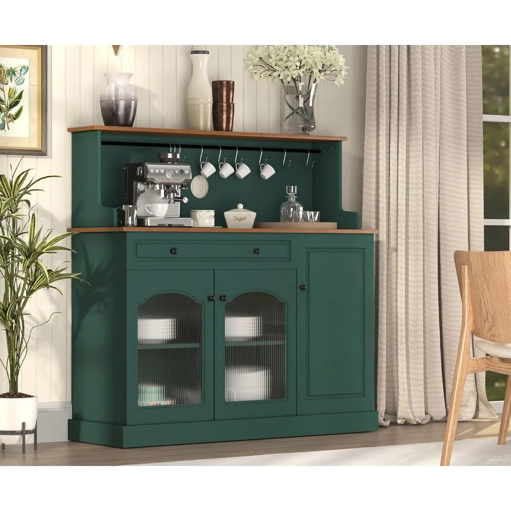 48 Inch Kitchen Pantry Wood Coffee Bar Cabinet with Glass Doors