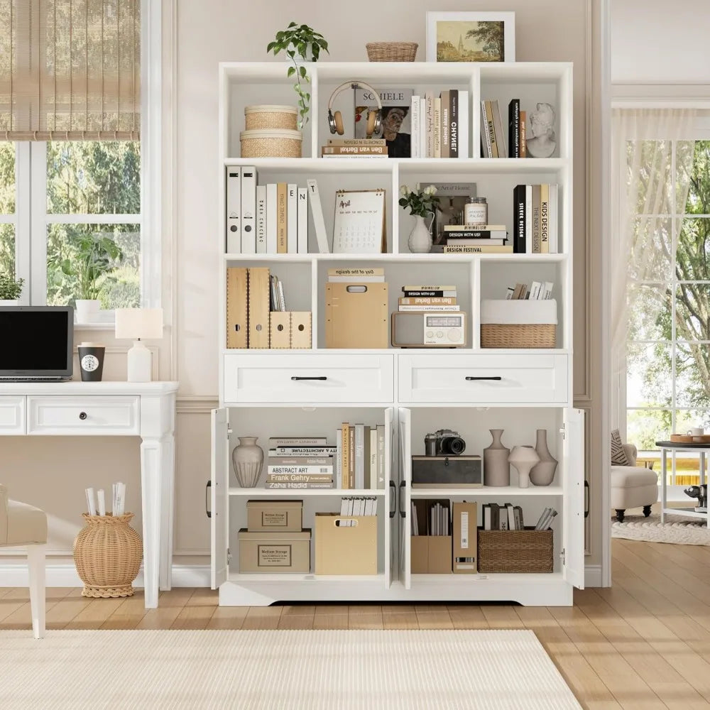 71 Inch Tall Bookcase with Drawers and Doors 6 Tier Storage Cabinet