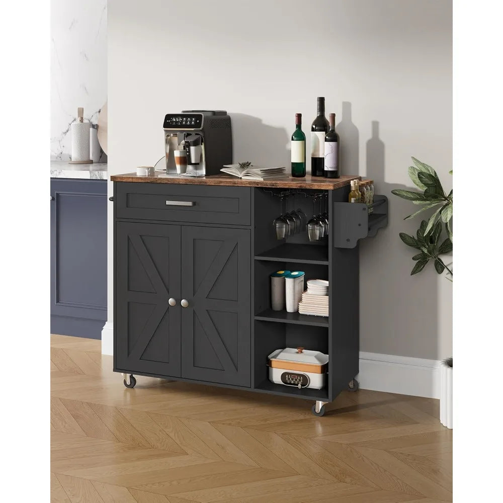 Kitchen Island Trolley Storage Cart with Power Outlet Spice Rack