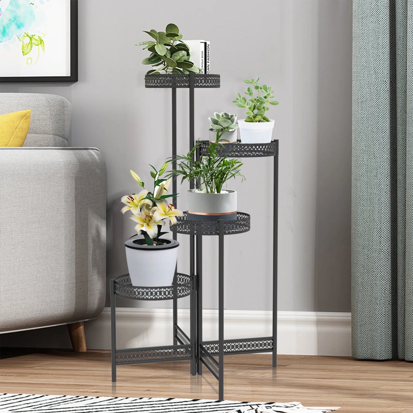 3 Tier Metal Plant Stand Indoor Foldable Flower Pot Holder Display Rack