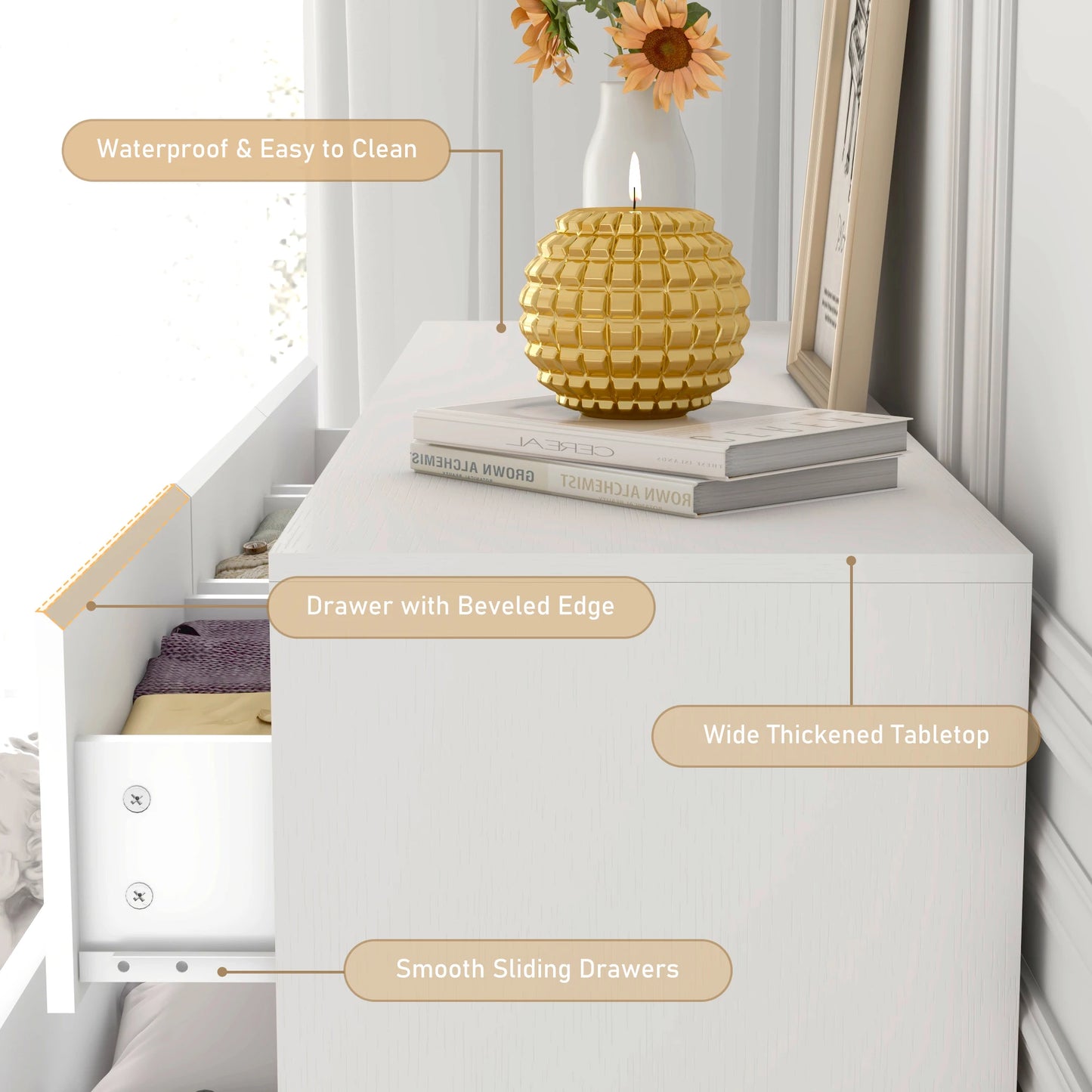 Modern 7 Drawer Dresser Spacious Storage High Gloss Bedroom Furniture