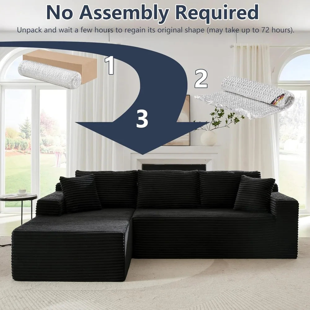 Ljustra 103” Corduroy L-Shaped Sectional Sofa with Left Facing Chaise