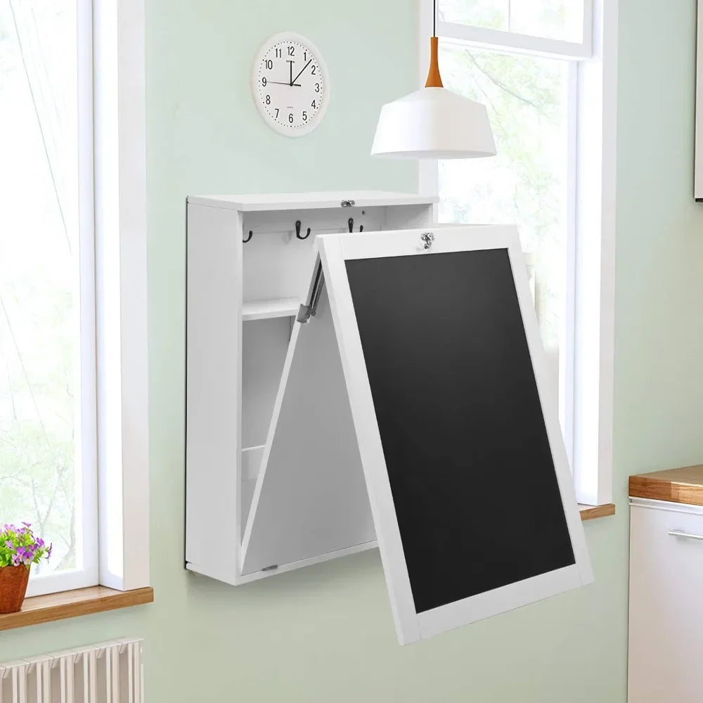 Folding Wall Mounted Desk with Storage Shelves and Hooks for Small Spaces