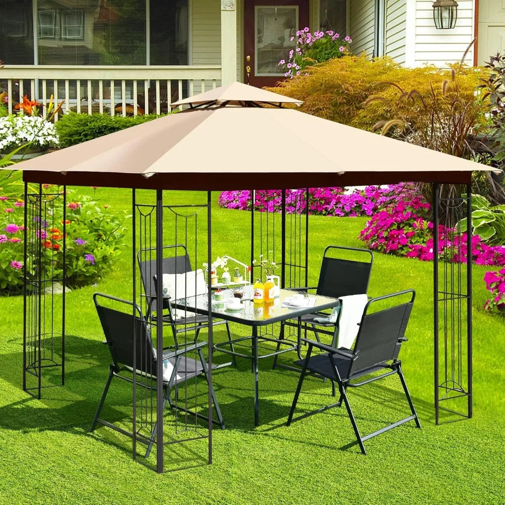 10x10 FT Patio Gazebo Double Roof Steel Frame Outdoor Shelter