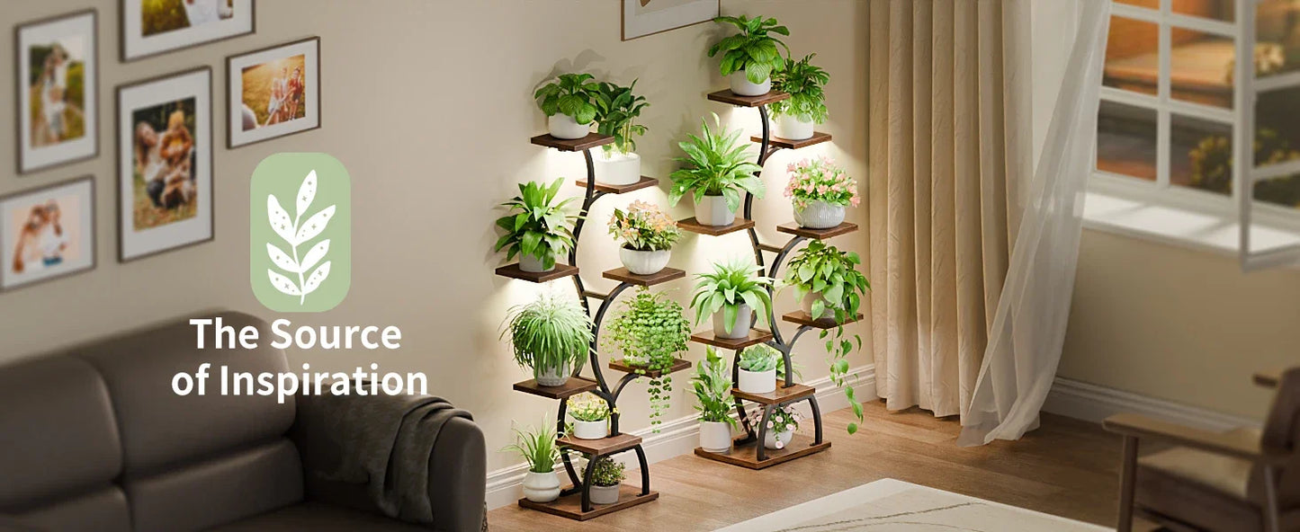 Indoor Plant Stand with Grow Light 8 Tiered Plant Shelf 49 Inch Tall