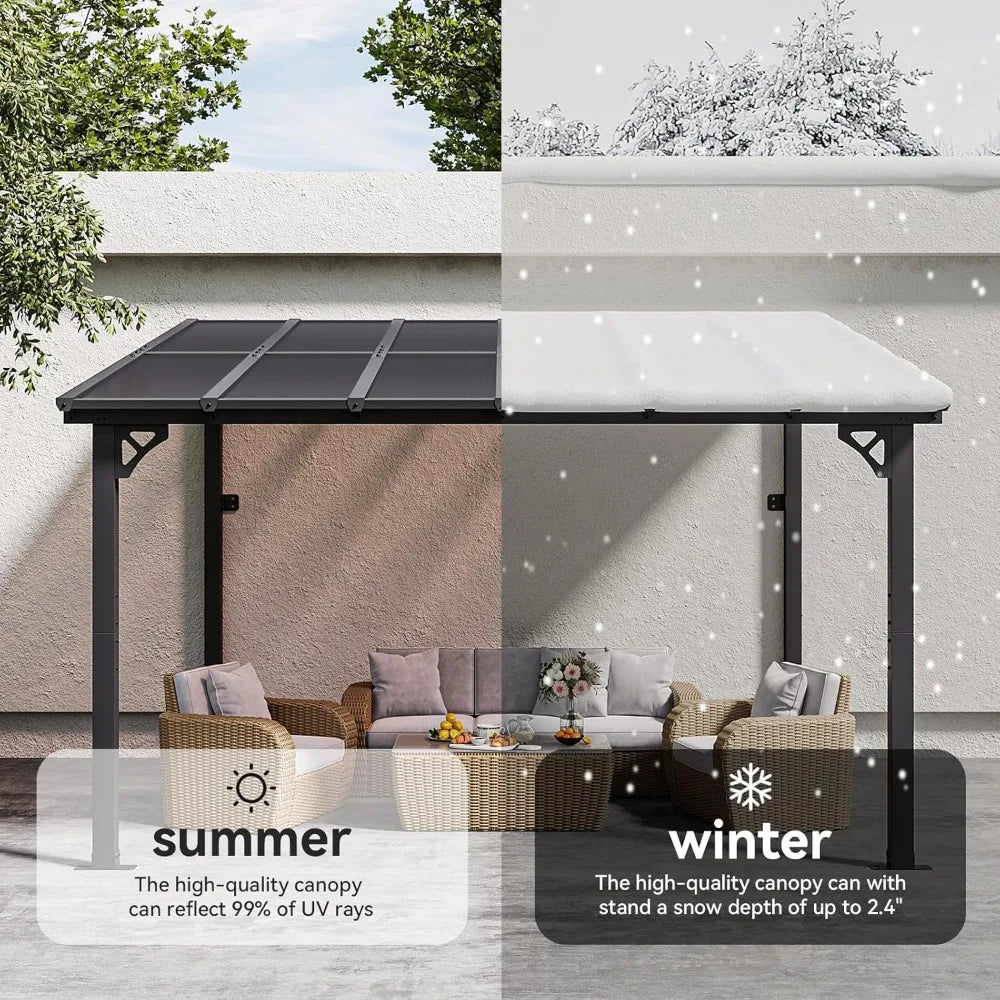 10x12 Gazebo Pergola Heavy Duty Wall-Mounted Patio Awning Outdoor Shade