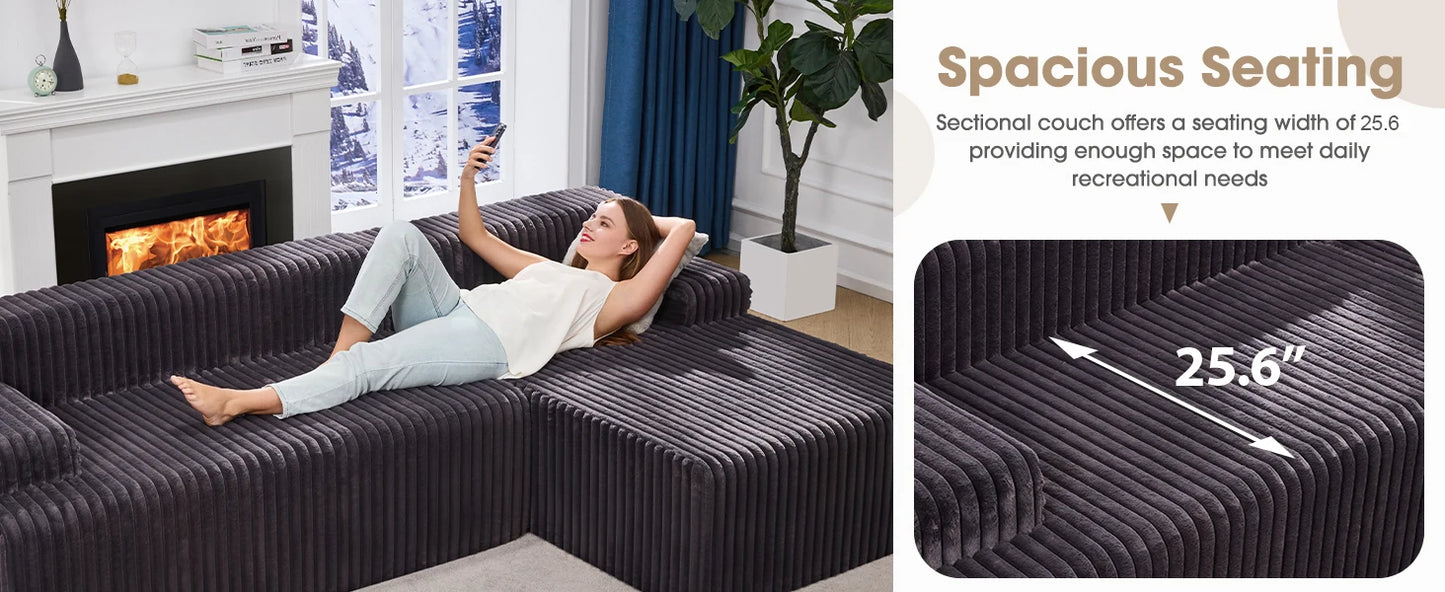 Ljustra Modular Sectional Sofa L-Shape 3 Seat Couch Memory Foam Chaise