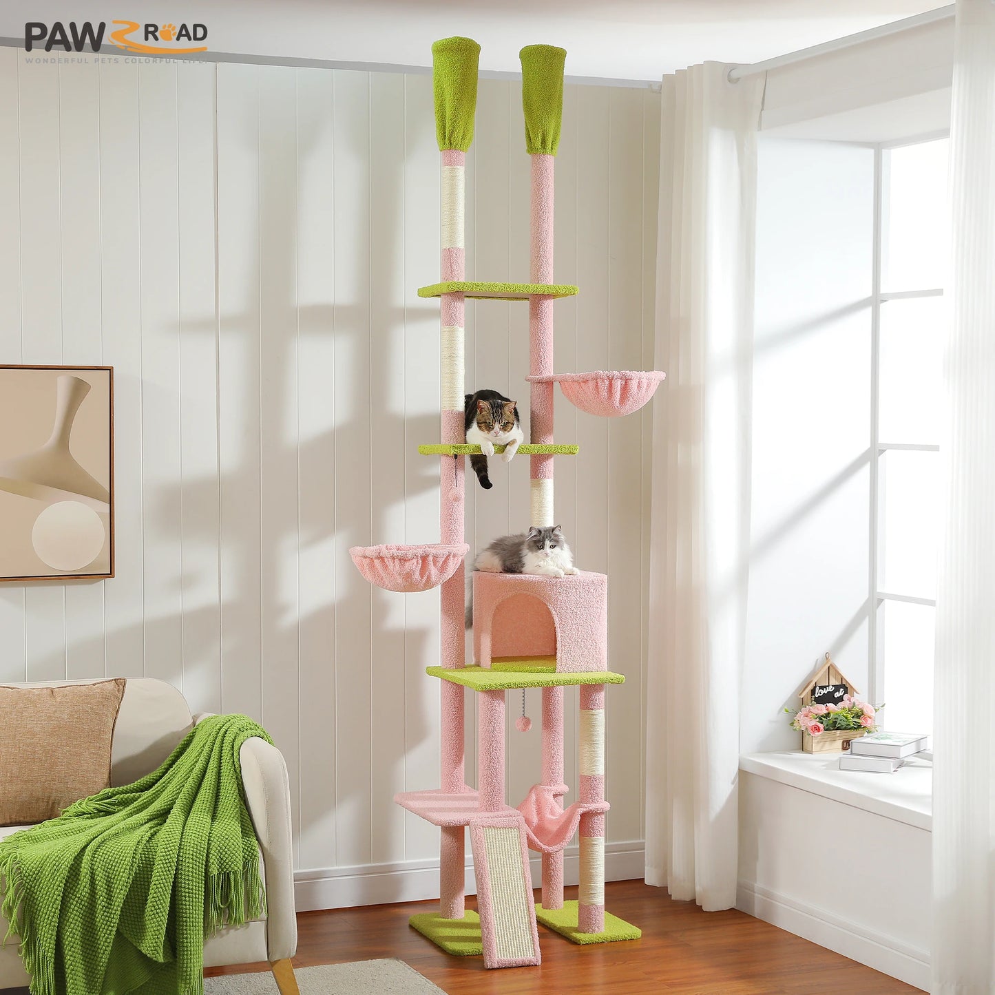 Cactus Cat Tree Floor to Ceiling 7 Tiers Adjustable Height 216-285CM