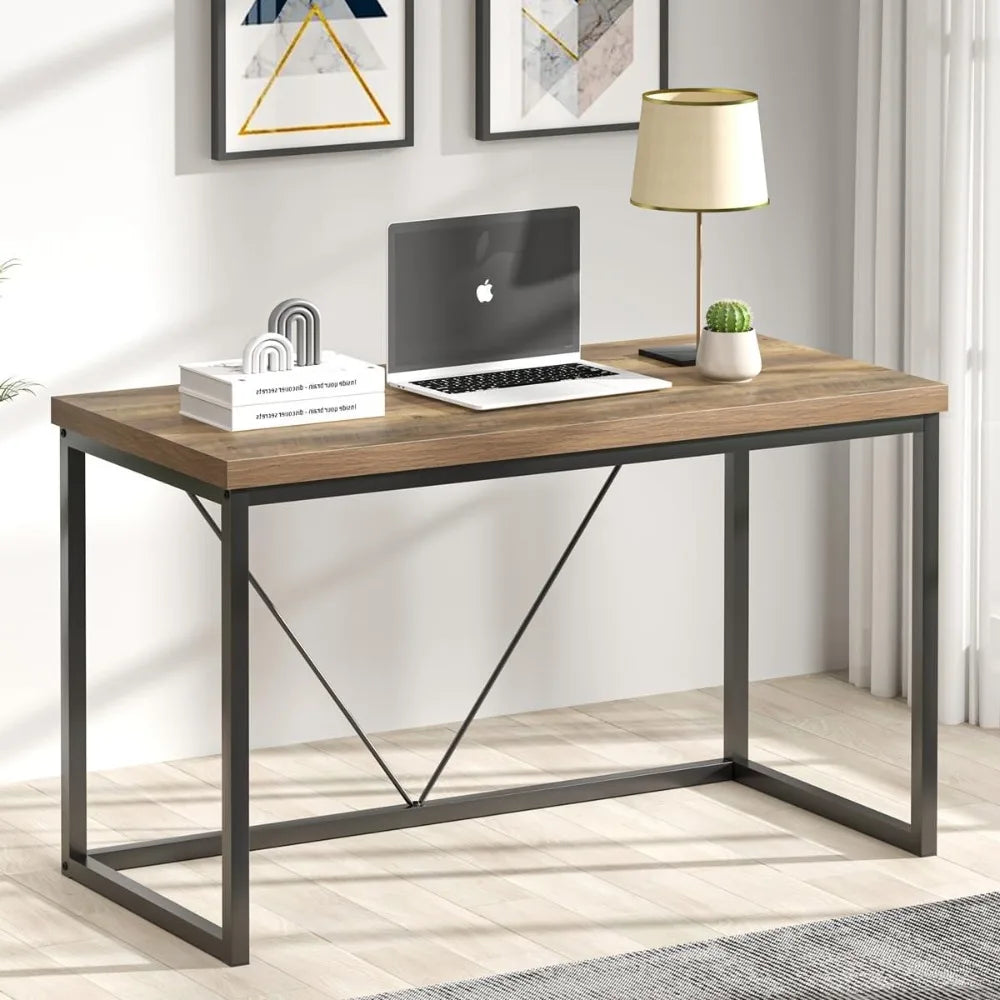 Modern Home Office Desk Rustic Wood Metal Computer Gaming Study Table