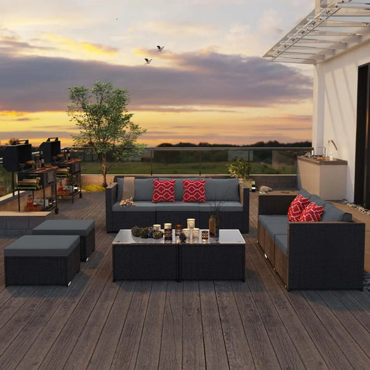 5 Pieces Patio Furniture Set All Weather Outdoor Wicker Sectional Grey