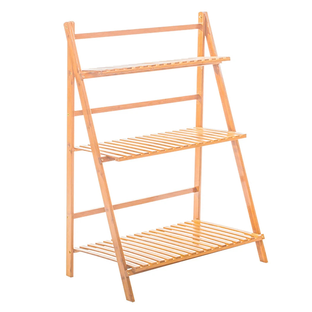 3 Tier Foldable Bamboo Plant Stand Indoor Outdoor Organizer Shelf