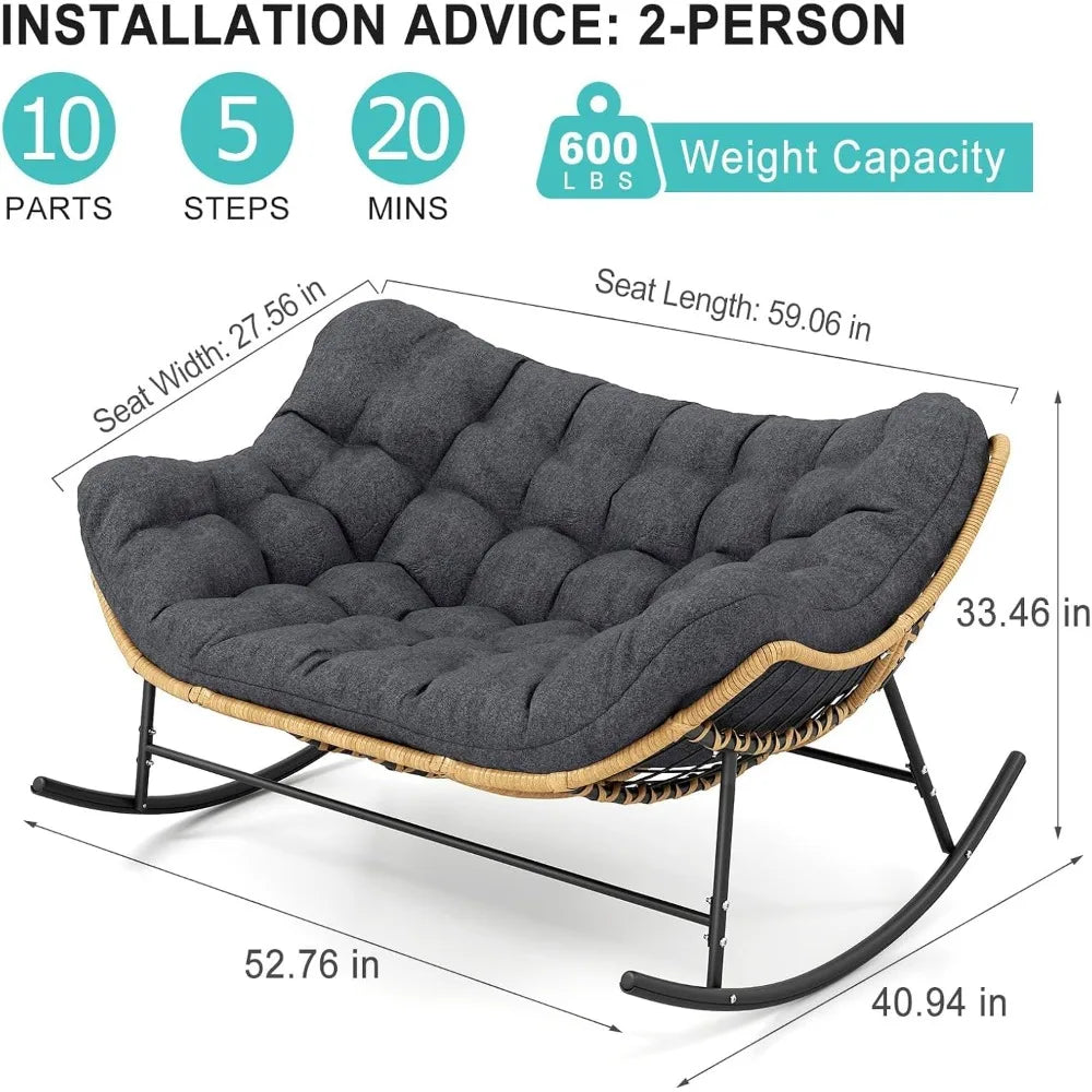 Double Rocking Chair Indoor Outdoor Oversized Papasan Loveseat