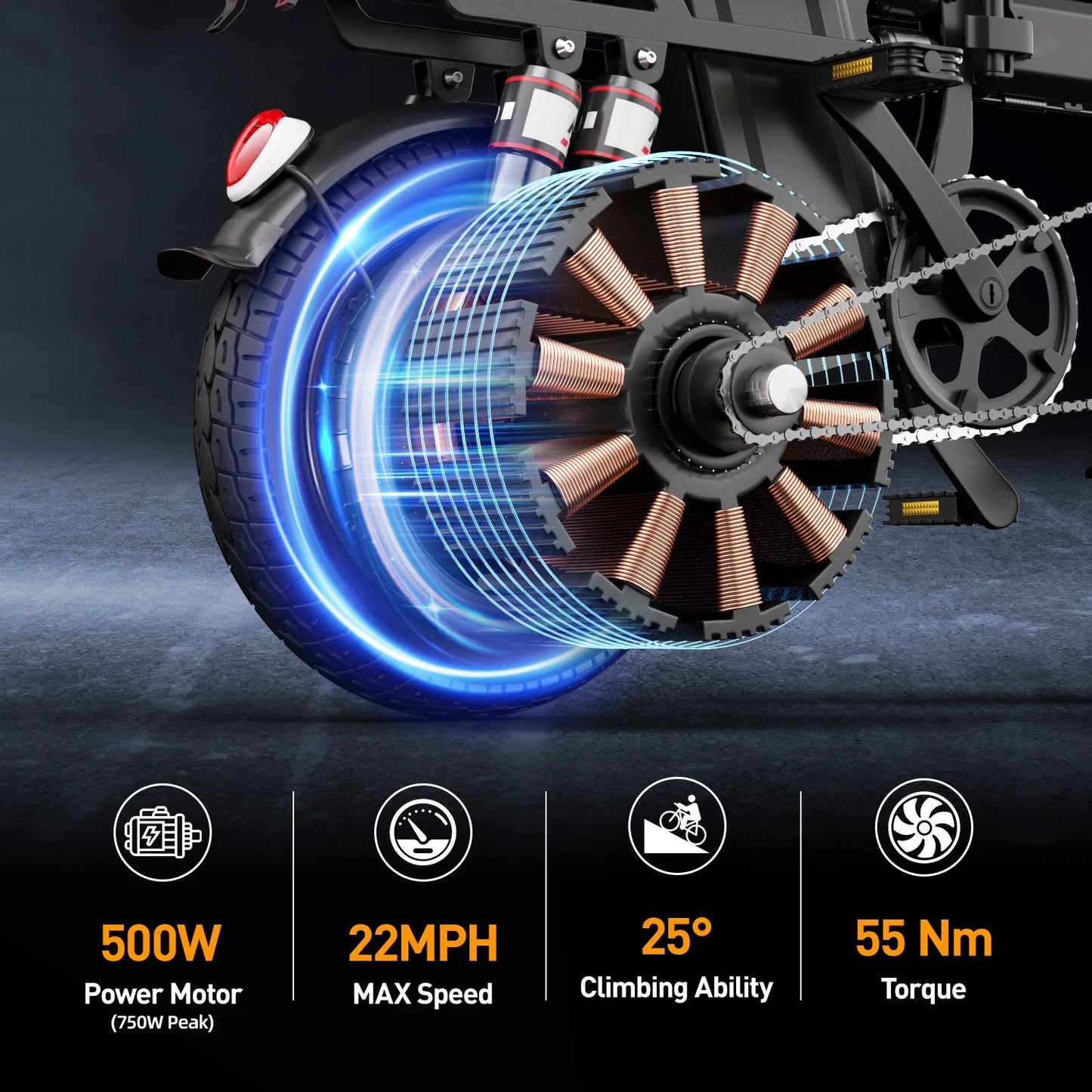 14 Inch Folding Mini Electric Motorcycle 500W 30 Mile Range Commuter