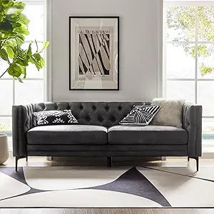 84 Inch Faux Leather Sofa Couch Mid Century Modern 3-Seater Living Room
