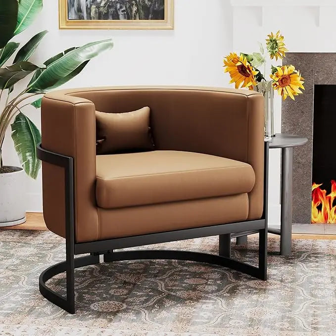 Velvet Accent Chair Modern Barrel Chair Gold Legs Upholstered Armchair