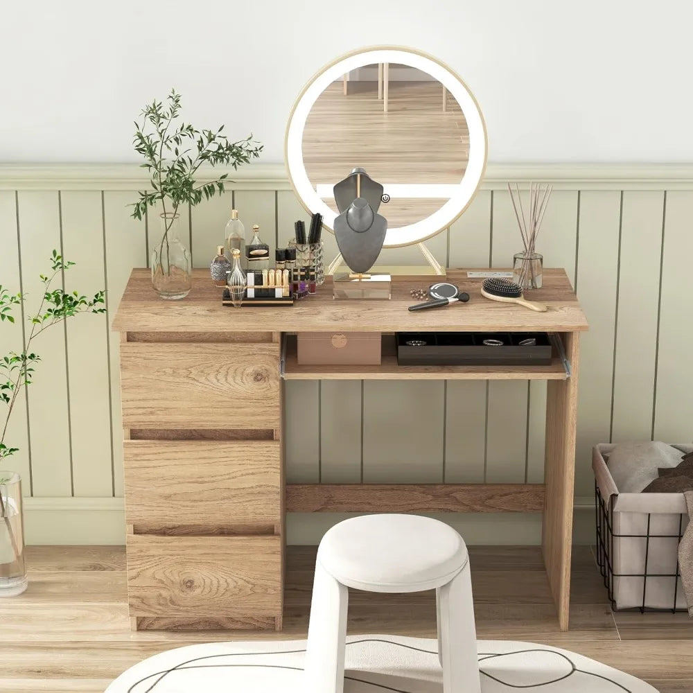 Ljustra Computer Desk with Charging Station 3 Storage Drawers Keyboard Tray