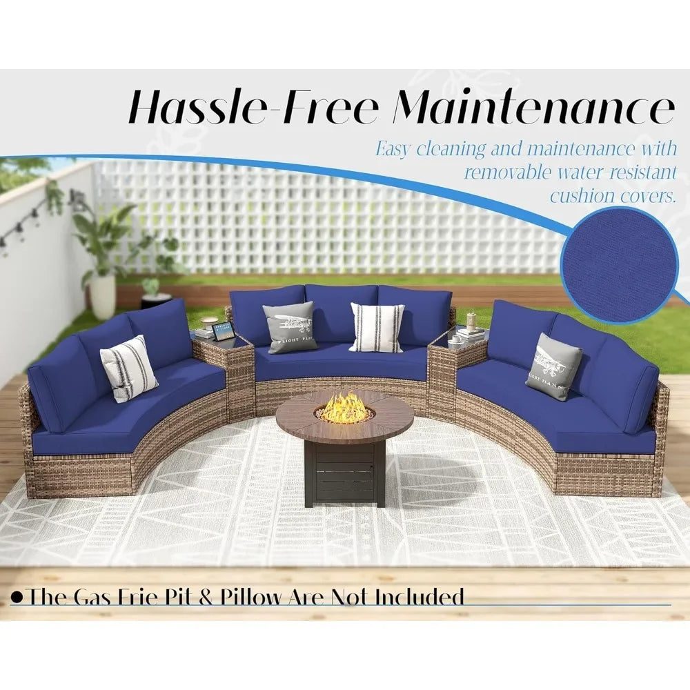 Ljustra Half-Moon Sectional Sofa Set Outdoor Patio Furniture with Cushions