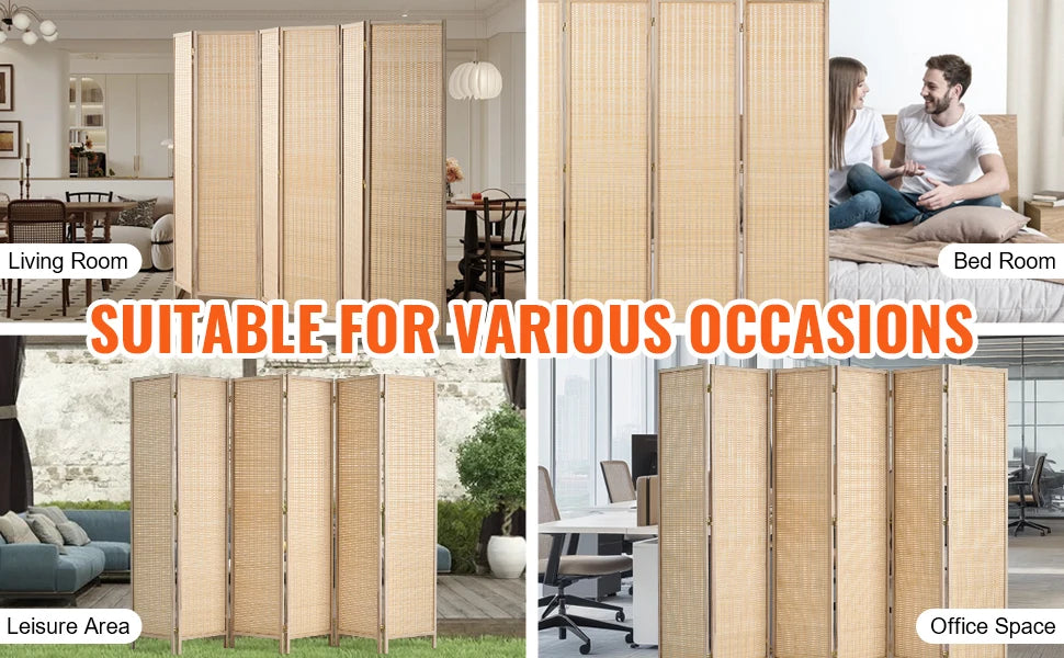 Ljustra 6 Panel Bamboo Room Divider Hand-Woven Folding Privacy Screen