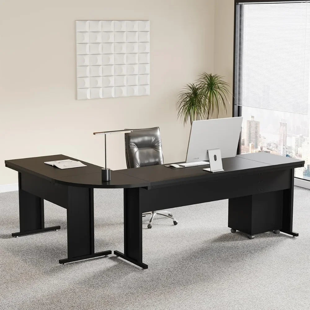 L-Shaped Executive Desk with Mobile File Cabinet Large Office Computer Desk