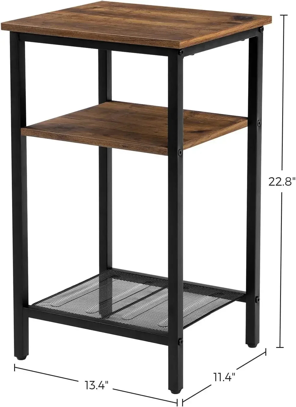 End Table Set of 2 3-Tier Nightstands Steel Frame Easy Assembly