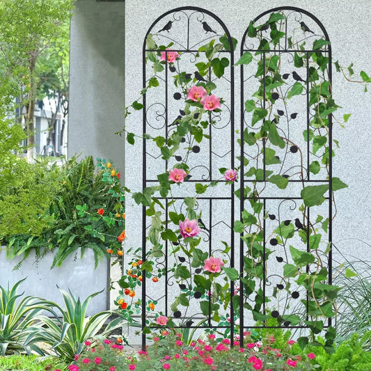 2 Pack Metal Garden Trellis Fence for Climbing Plants Vines Flowers
