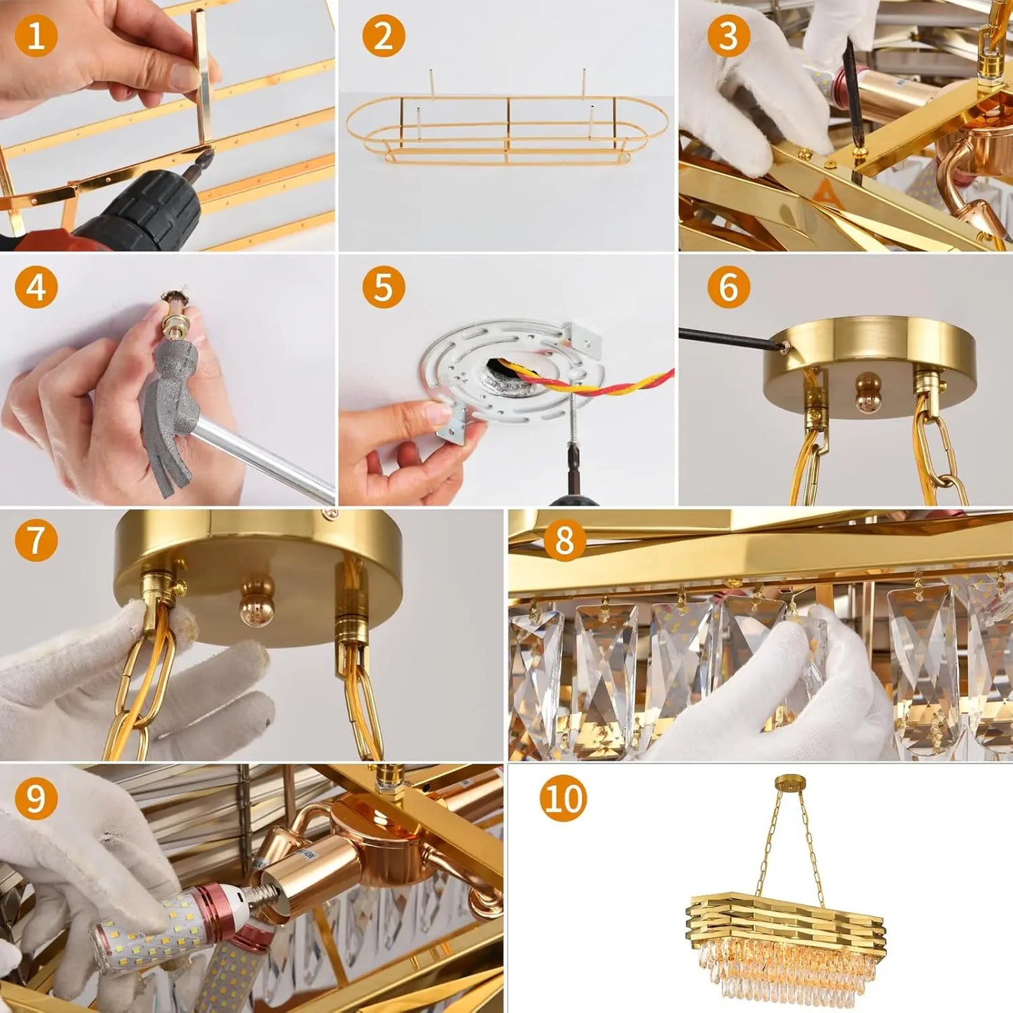 Gold Modern Crystal 8-Light Chandelier for Dining Room Living Room