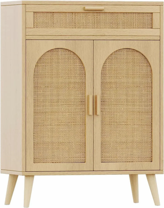 Rattan Storage Cabinet Buffet Sideboard Coffee Bar Accent Floor Cabinet