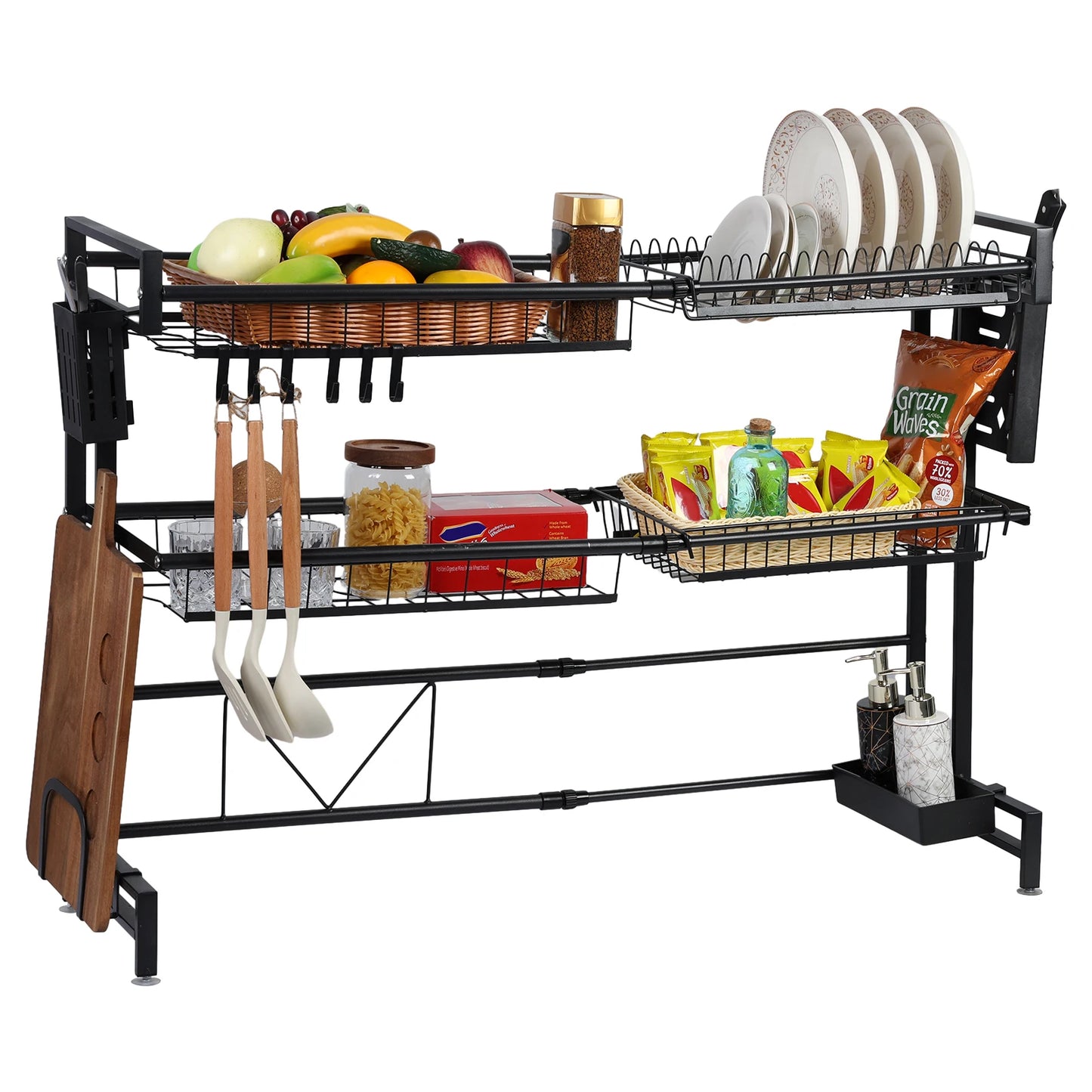 2 Tier Kitchen Storage Shelf Over Sink Adjustable Dish Drying Rack
