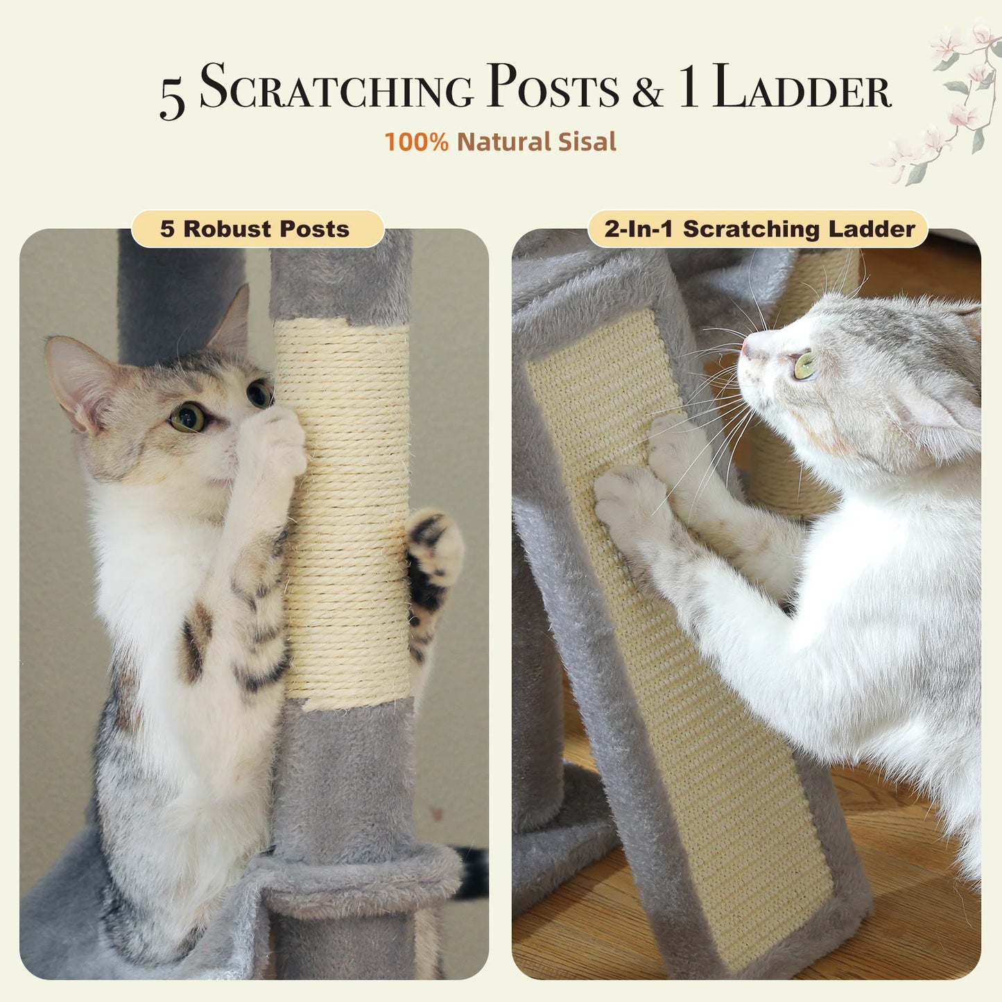 Cactus Cat Tree Floor to Ceiling Cat Tower 7 Tiers with Hammocks and Scratching Posts