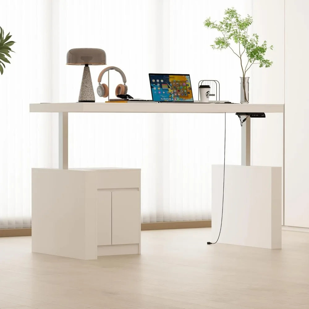 Height Adjustable Standing Desk with Drawers Electric Office Table
