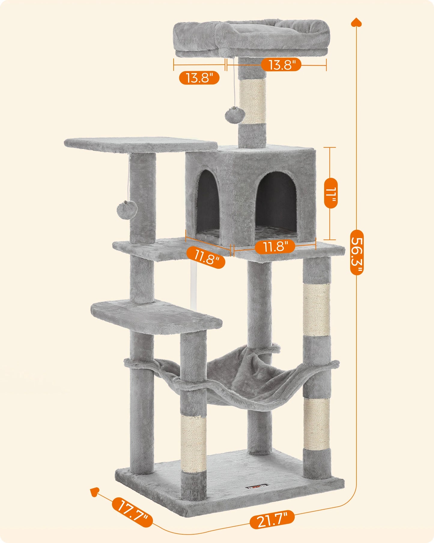 Ljustra 56 Inch Cat Tree Multi-Level Cat Condo with Scratching Posts