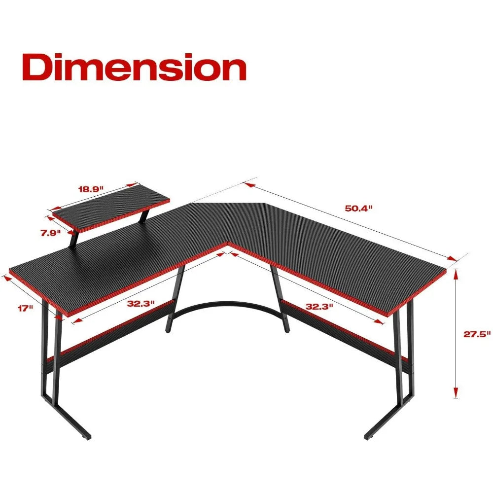L Shaped Gaming Desk Corner PC Table with Monitor Riser for Home Office