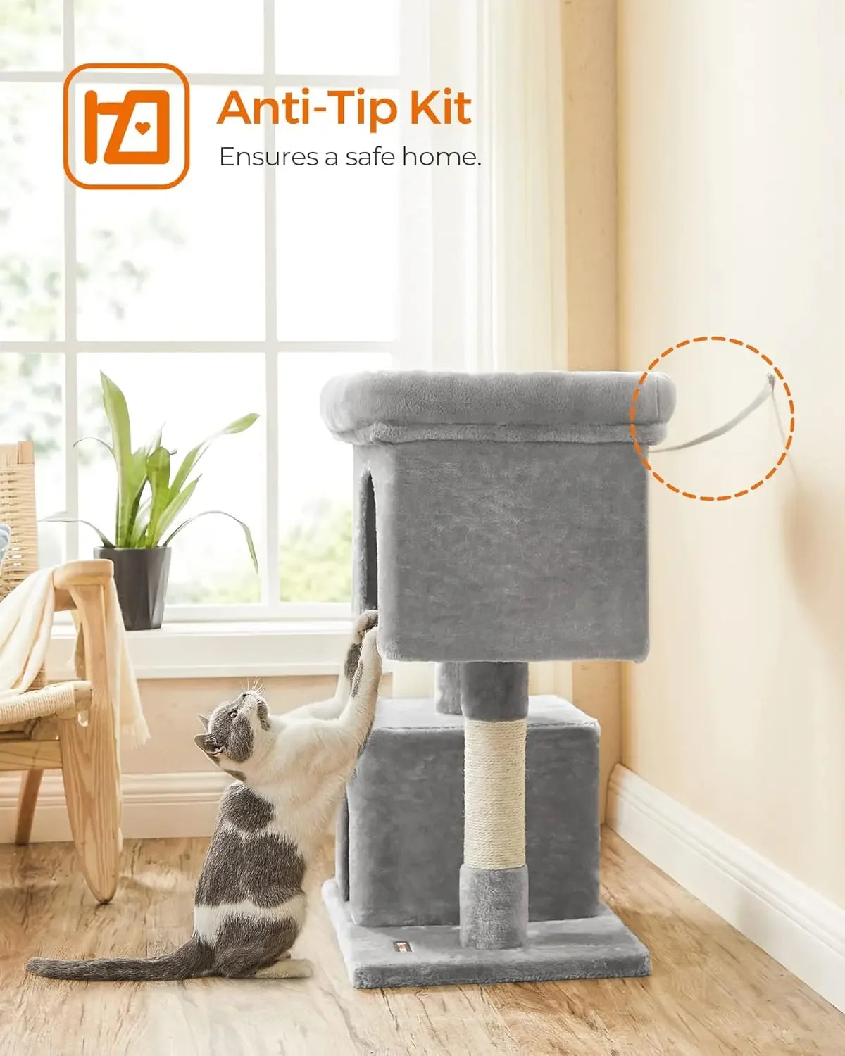 Cat Tree Tower for Large Cats 33.1 Inch with Caves and Scratching Post